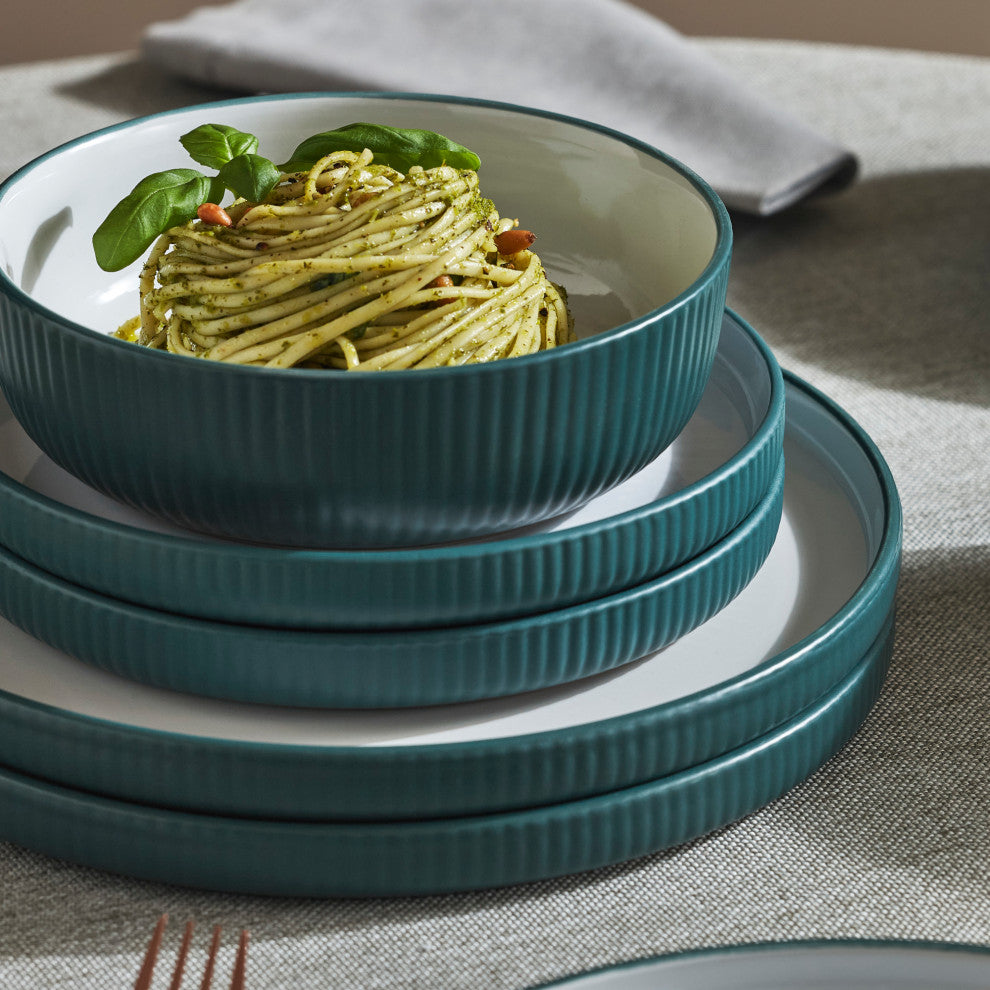 Christian Siriano Laro Stoneware 12 Piece Dinnerware Set, Green