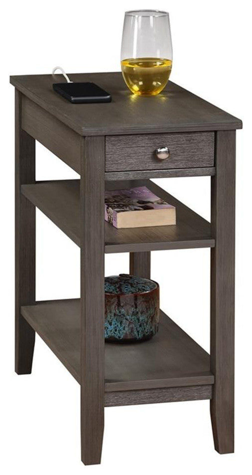 American Heritage One-Drawer End Table w/Charging Station in Gray Wood Finish