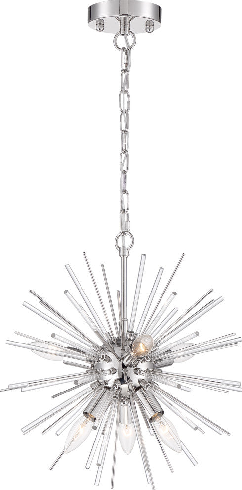Cirrus - 6 Light Chandelier - with Glass Rods - Polished Nickel Finish