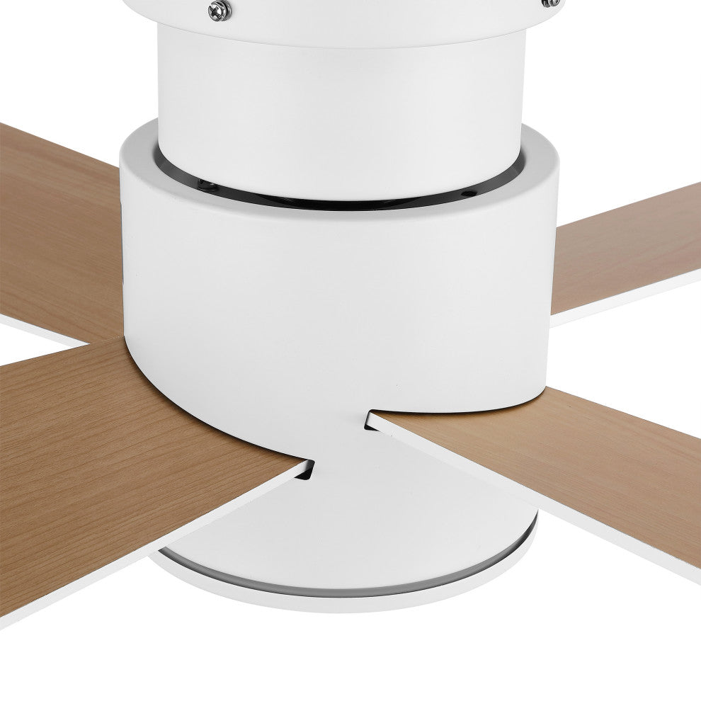 52" 4-Blade Flush Mount LED Ceiling Fan With Remote and Light, White