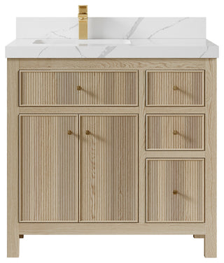 Sonoma Oak 36 Left Offset Bath Vanity with 2" Calacatta Laza