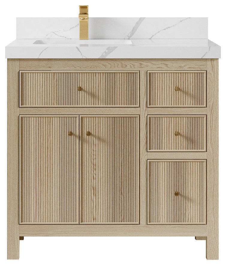Sonoma Oak 36 Left Offset Bath Vanity with 2" Calacatta Laza