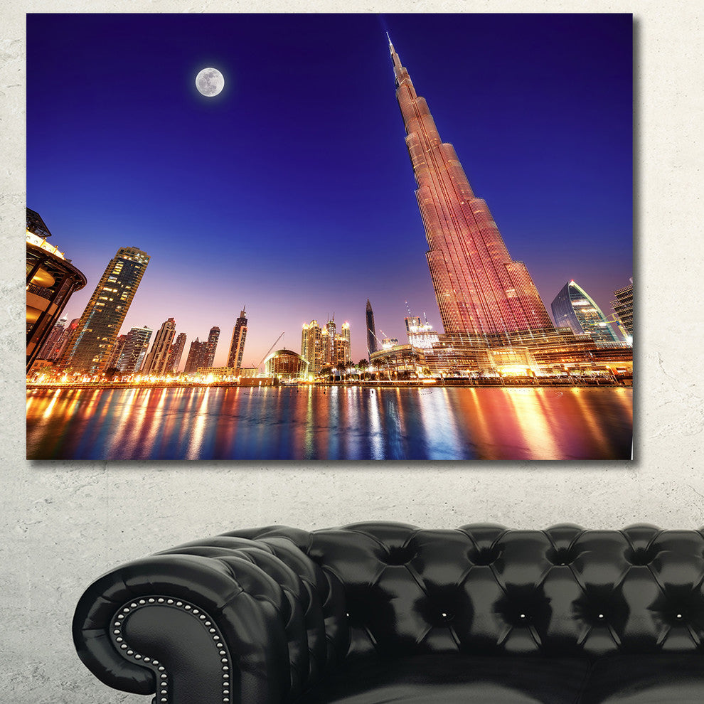 Burj Khalifa Night Landscape, Large Cityscape Canvas Art Print, 60x40
