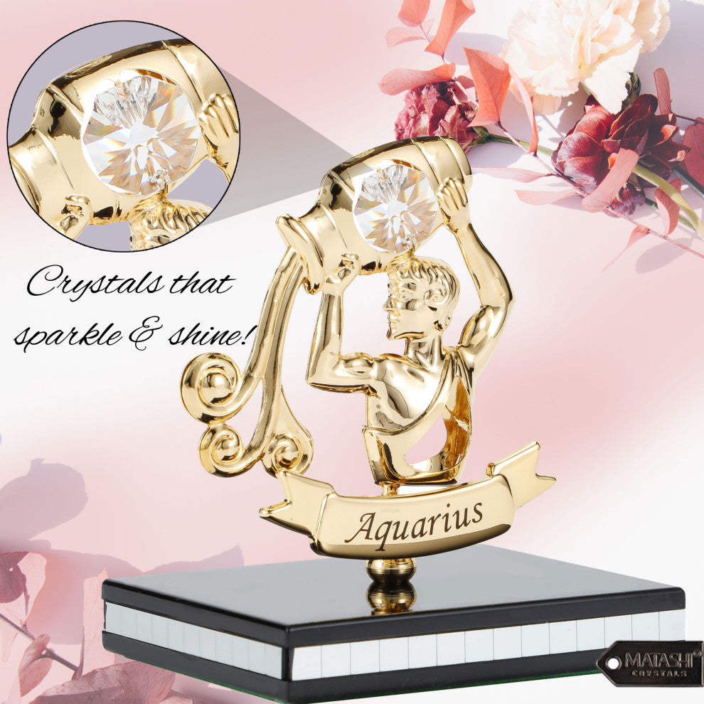 Matashi 24K Gold Plated Zodiac Astrological Figurine With Crystals, Aquarius