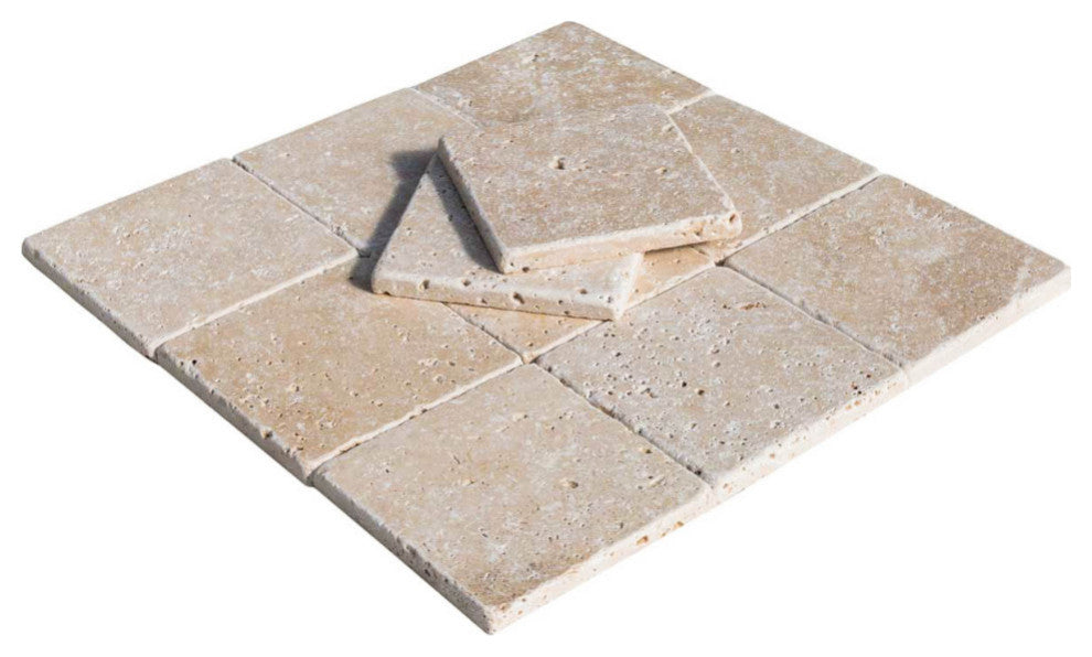 Classic Travertine Tiles - Tumbled - 4"x4"x3/8", 130 Sqft Boxed