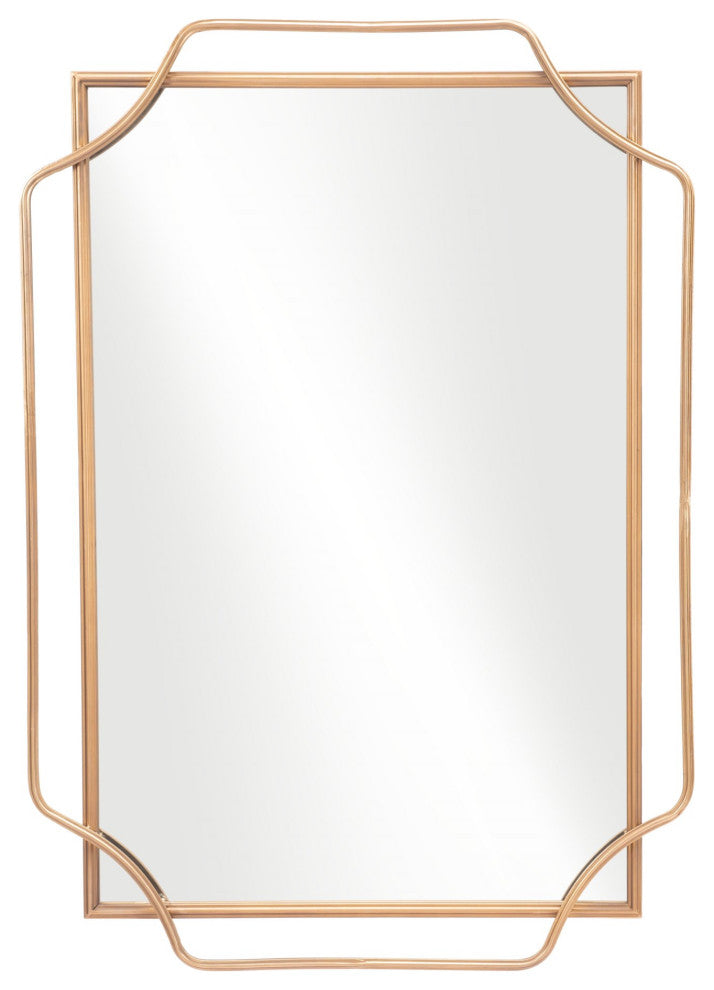 Frame Wall Mirror, Rectangular, Glass, Steel Metal, Gold, Bedroom Living