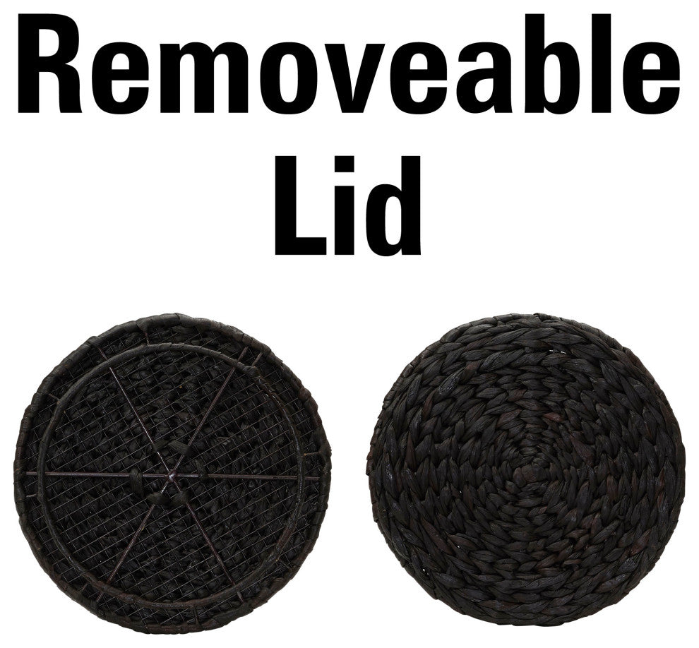 Handwoven Water Hyacinth Barrel Wicker Storage Basket Side Table