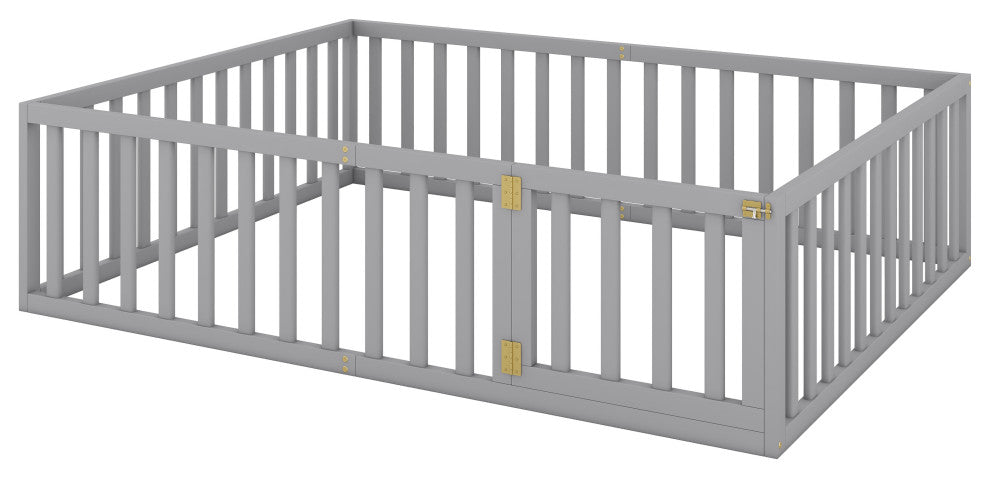 TATEUS Stylish and Versatile Floor Bed for Kids"™Bedroom Fences, Gray, Queen
