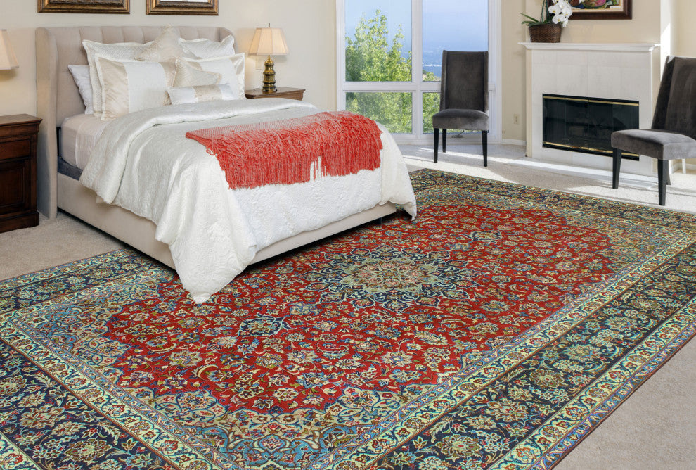 Fine Vintage Distressed Justin Red/Navy Rug, 10'5x16'7