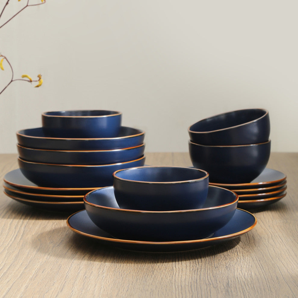 Stone Lain Brasa Stoneware 16 Piece Dinnerware Set, Blue