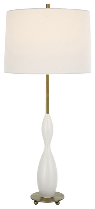 Curvy Slim Gourd Shape Gloss White Table Lamp 34 in Tall Slim Brass Gold