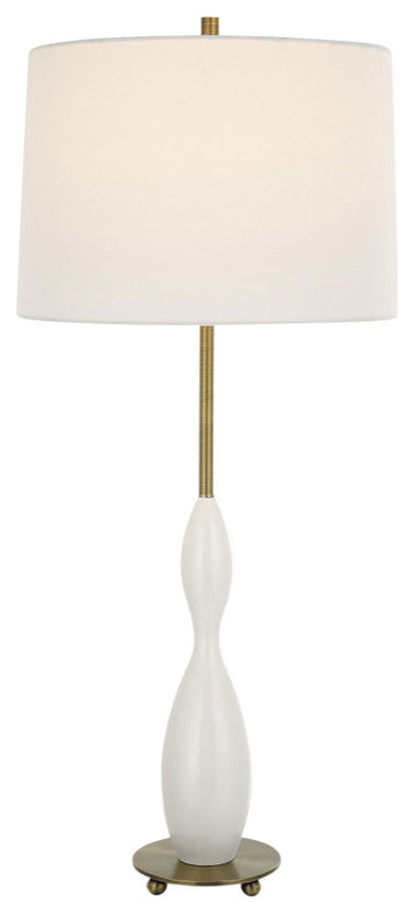 Curvy Slim Gourd Shape Gloss White Table Lamp 34 in Tall Slim Brass Gold