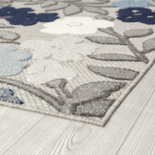 Ostro Modern Floral Area Rug, Blue & Gray, 7'11" Round