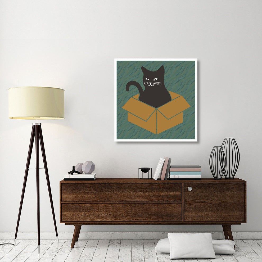 "Cat in a Box - Blue-Green" Digital Paper Print by BG.Studio, 38"x38"