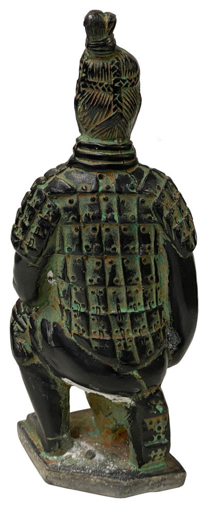 Chinese Black Green Rustic Ancient Artistic Terra Cotta Soldier Figure Hws2453