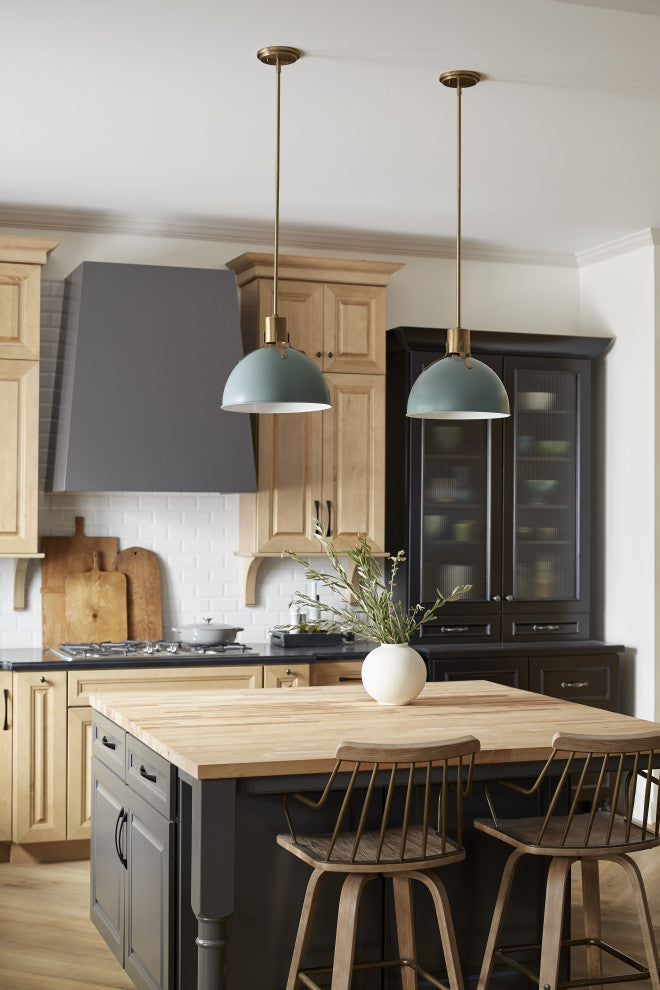Hinkley Argo 14" Small LED Pendant Light, Lacquered Brass + Sage Green shade