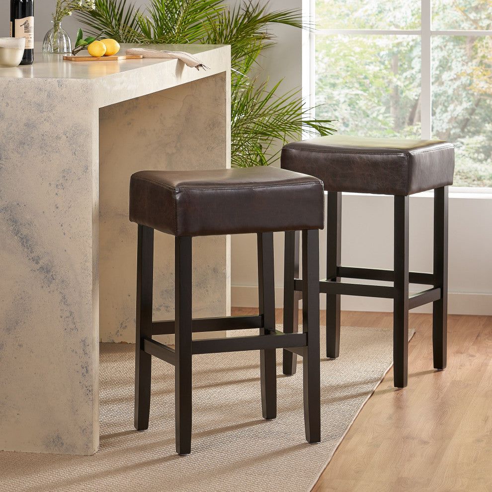 GDF Studio Duff Backless Brown Leather Bar Stools, Set of 2