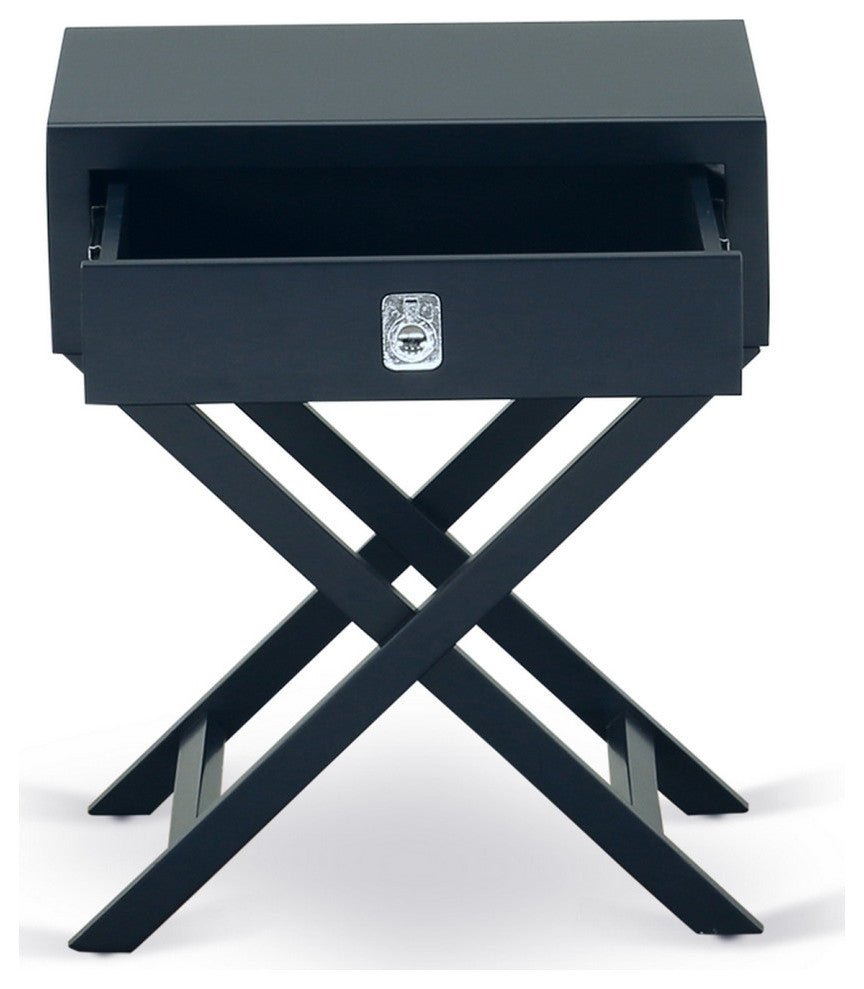 Hamilton Square Night Stand End Table With Drawer, Navy Blue Finish