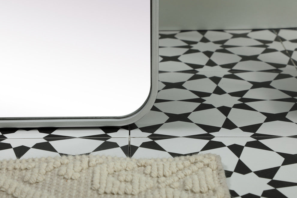 Soft Corner Metal Rectangle Full Length Mirror 32X72 Inch, Silver