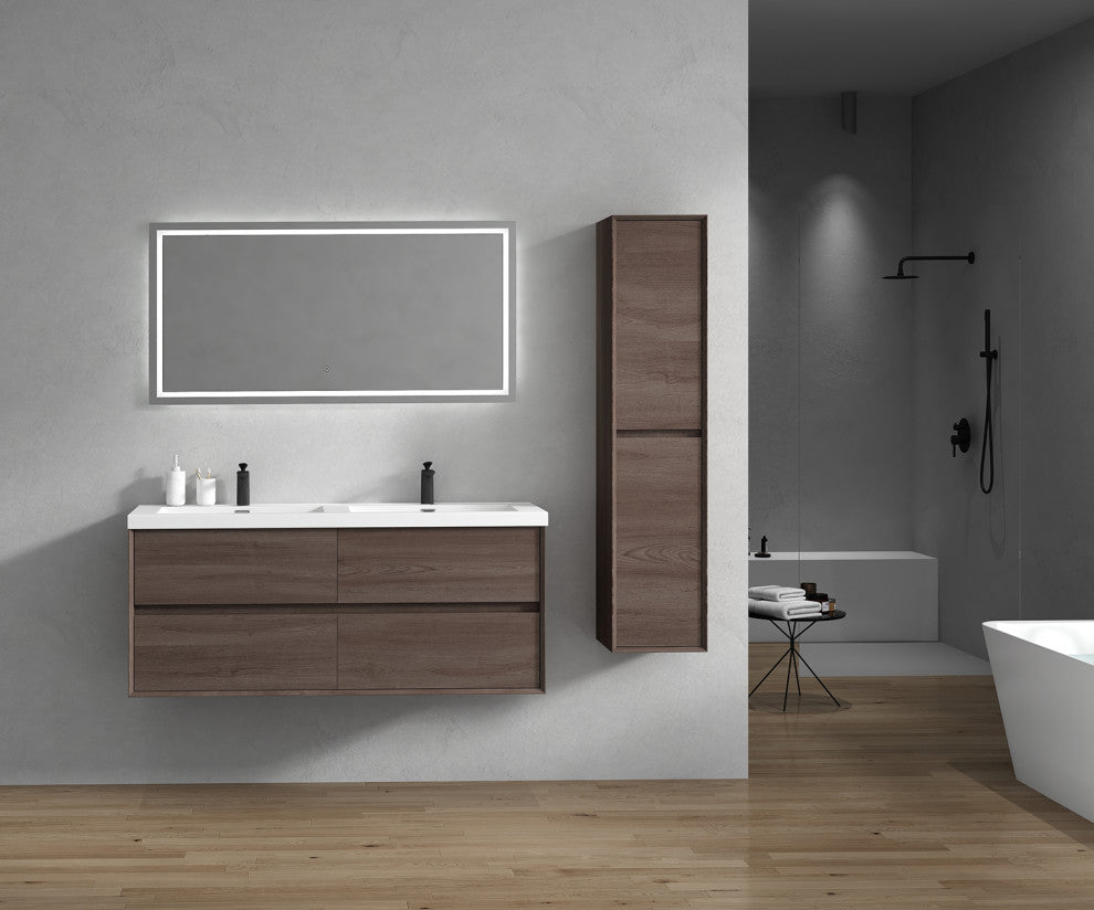 Kingdee Red Oak Wall Mounted Vanity With Reinforced Acrylic Sink, 60''