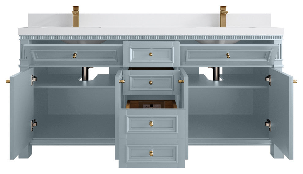 Paris 72" Double Sink Bathroom Vanity, Blue Heather 2" White Quartz