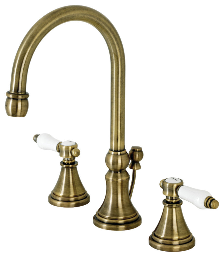 KS2983BPL Bel Air Widespread Bathroom Faucet With Brass Pop-Up, Antique Brass