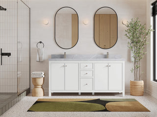 Chicago 72" Double Sink Bathroom Vanity, White 2" Pearl Gray Quartz