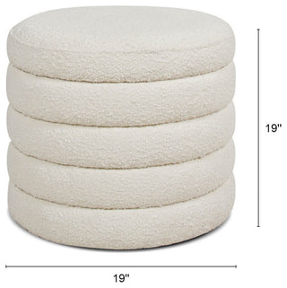 Fuji 19" Oversized Horizontal Tufted Round Storage Ottoman, Ivory White Boucle