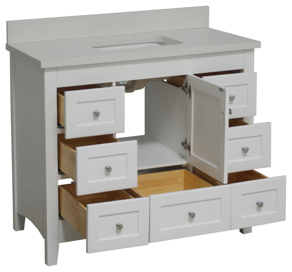 Abbey 42" Bathroom Vanity, White, Quartz