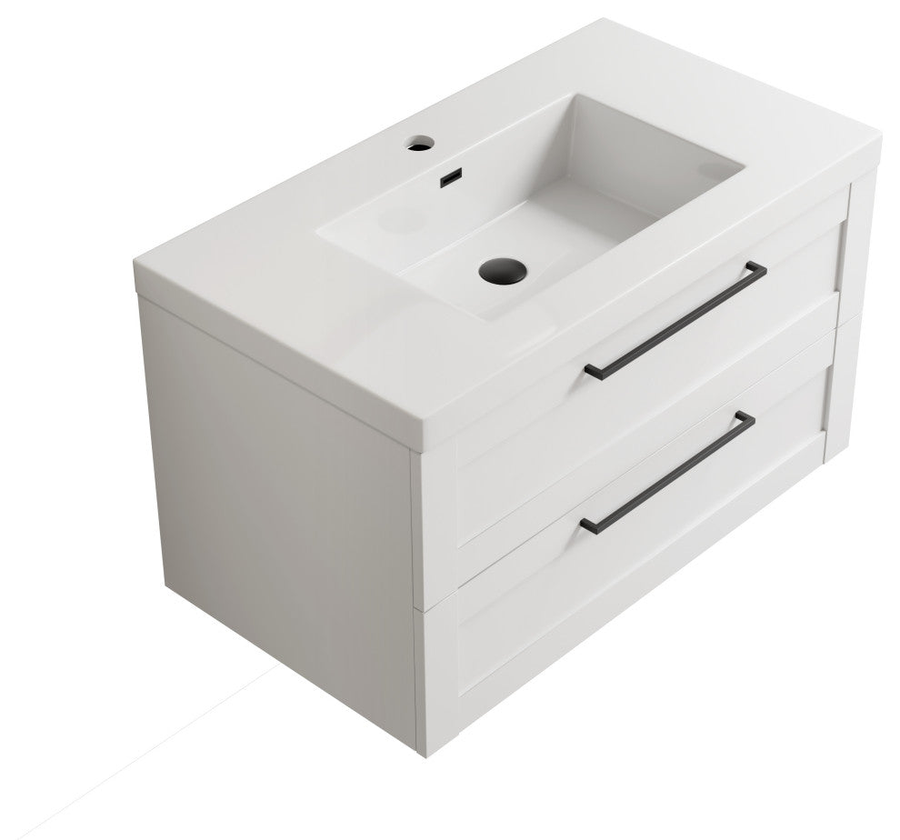The Cosmo Wall Mounted Modern Bathroom Vanity, White, 36"