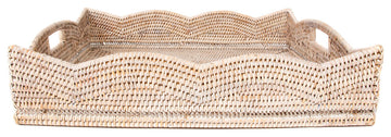 Artifacts Rattan™ Scallop Collection Square Tray With Cutout Handles, White Wash, 20"x20"x4.5"