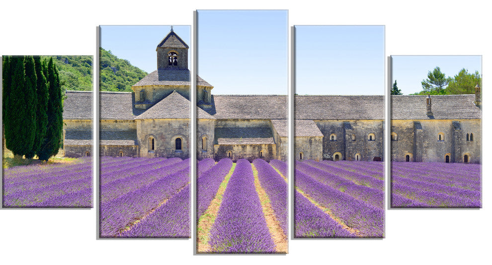 "Abbey of Senanque Blooming Lavender" Landscape Wall Art, 5 Panels, 60"x32"