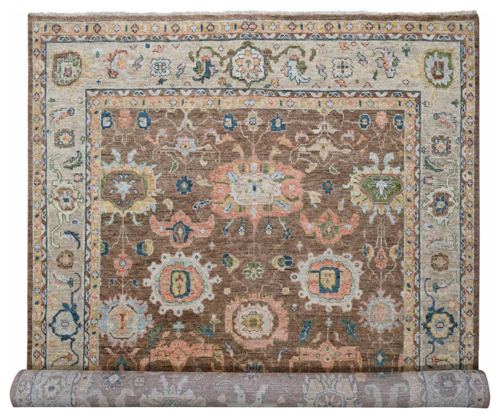 Camel Brown Oushak Design Hand Knotted Wool Oversize Oriental Rug  12'x17'9"