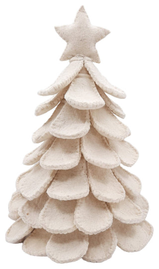 Handmade Cream Tabletop Christmas Tree in Hand Felted Wool