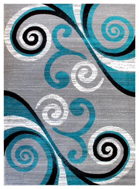 Valli Collection Modern Abstract Pattern Area Rug -Olefin with Jute Backing, Turquoise, 8' X 10'