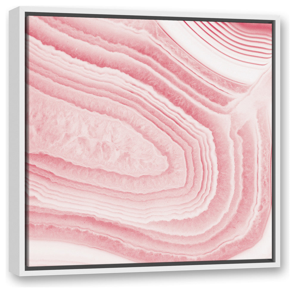 Agate Slice Detail Blush Pink 24x24 White Floating Framed Canvas