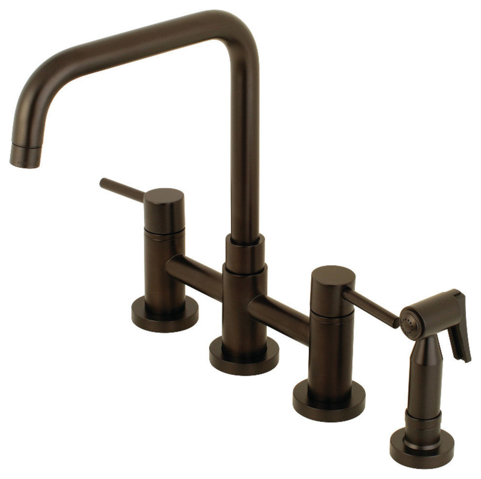 Concord Two-Handle Bridge Kitchen Faucet, Brass Sprayer, Oil Rubbed Bronze