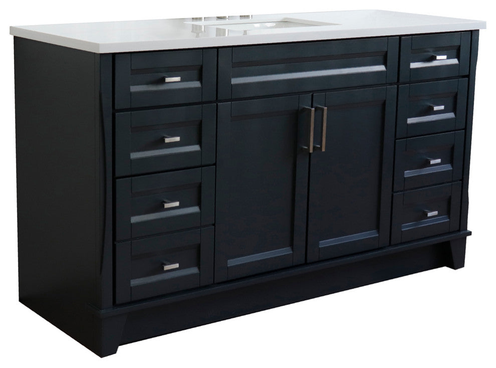 61" Single Vanity, Dark Gray Finish With Engineered Stone Top, Rectangle Sink