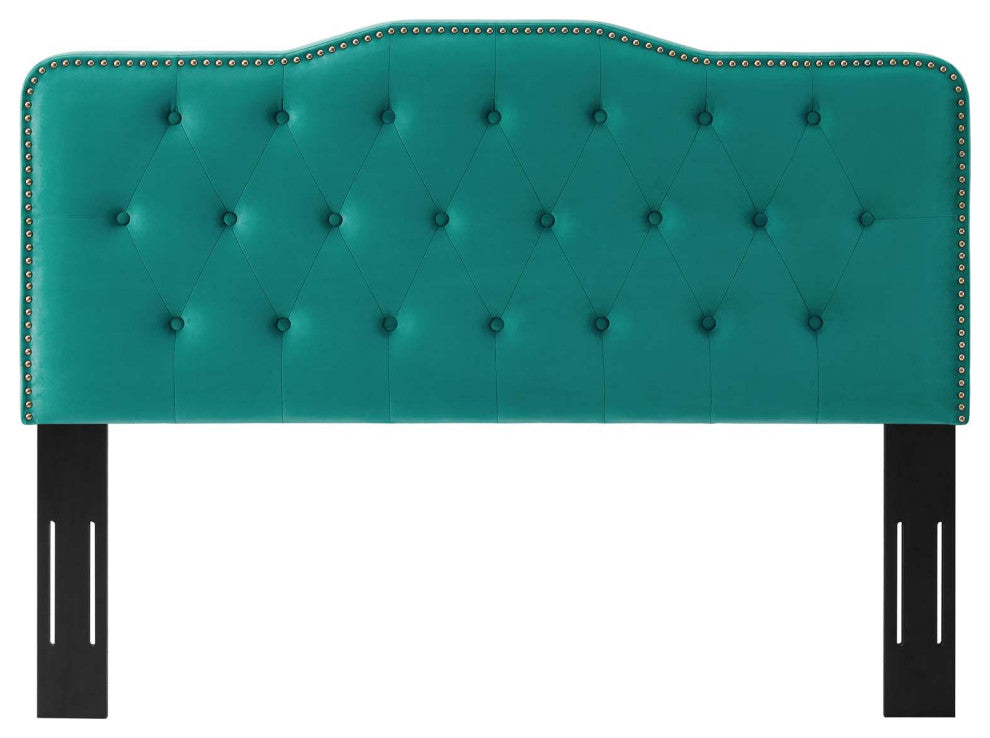 Tufted Headboard, Full Queen Size, Velvet, Teal Blue, Modern Contemporary