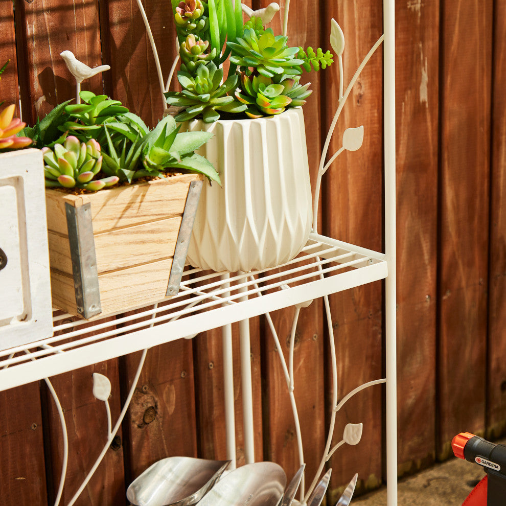 52"H 4-Tiered Metal Shelf Plant Stand, White