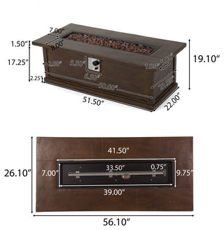 GDF Studio Pablo Outdoor 56" Rectangular Propane Fire Table, Brown Wood