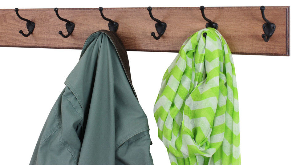 Solid Maple Wall Coat Rack, Bronze Hooks, Mahogany, 30.5"x4.5", 6-Hooks