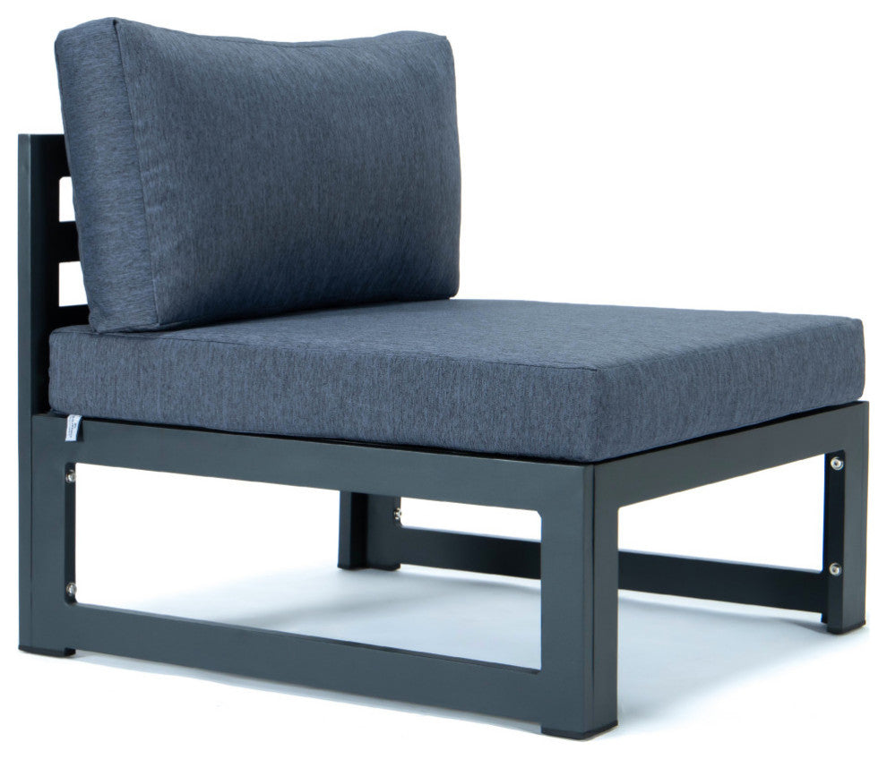 LeisureMod Chelsea 7-Piece Patio Sectional With Coffee Table, Blue