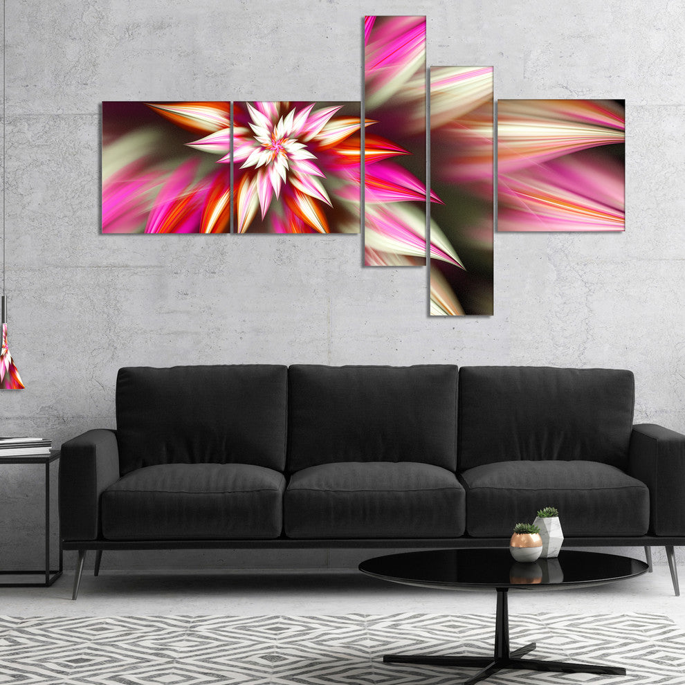 Exotic Red Fractal Spiral Flower, Abstract Canvas Art Print, 60"x32", 5 panels