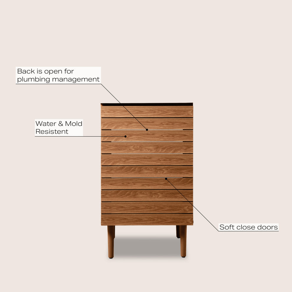 20" Slat Modern 2-Shelf Bath Vanity Cabinet Only (Sink Basin not Included)