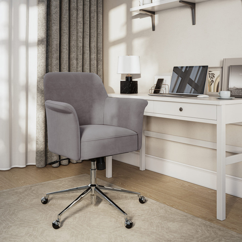 Modern Velvet Desk Chair, Rolling/Swivel, Gray