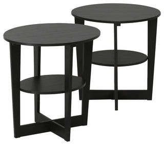 Round End Table, Set Of Two, Walnut