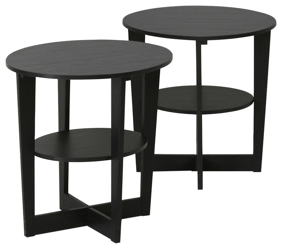 Round End Table, Set Of Two, Walnut