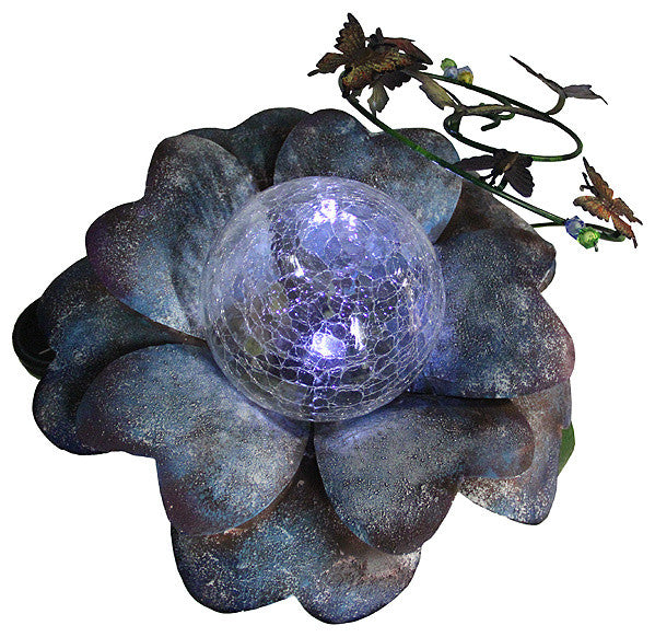 LED Lighted Solar Powered Flower Garden Lawn Stake, Blue, 15"