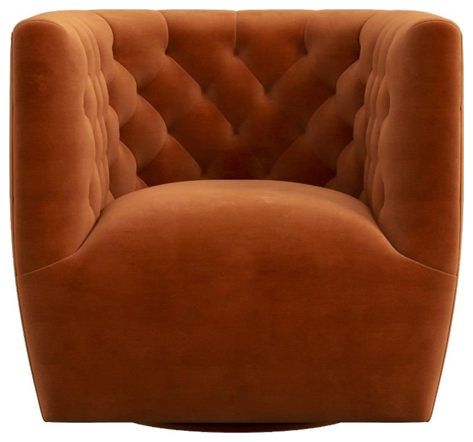 Rose Mid Century Modern Comfy Orange Velvet Swivel Accent Chair